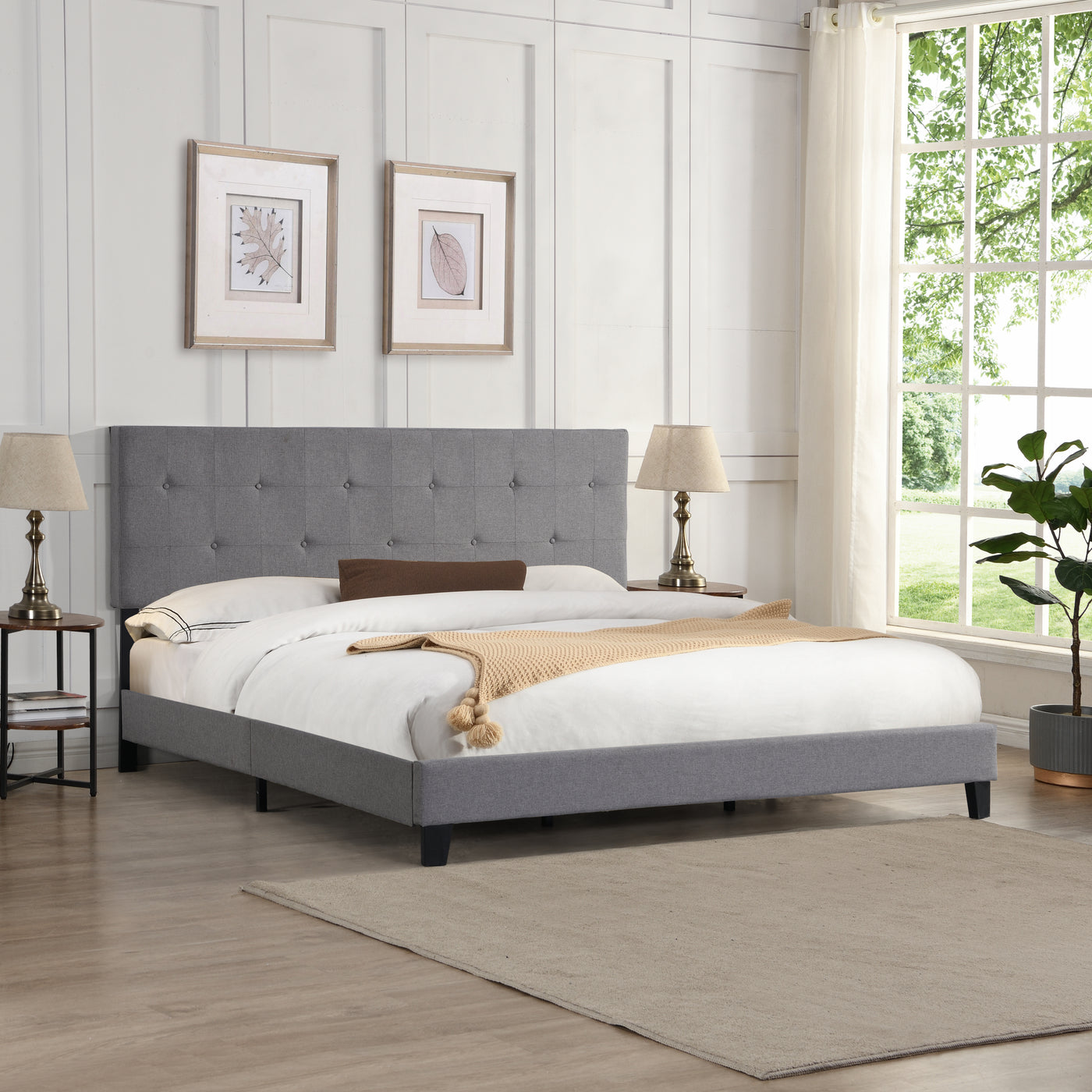 Marigold Modern Linen King Size Platform, Gray