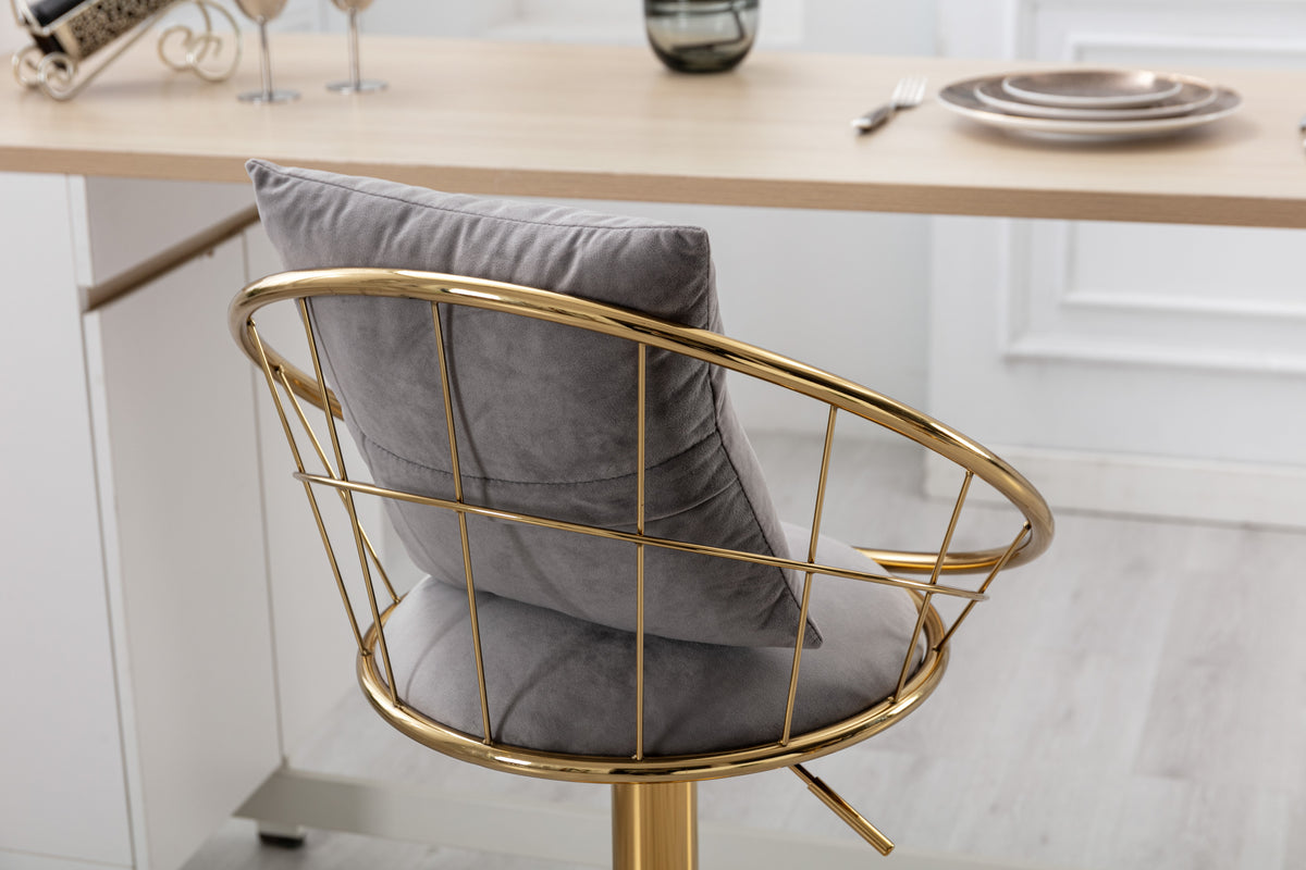 Brenda Adjustable Height Swivel Bar Stools - Gray & Gold