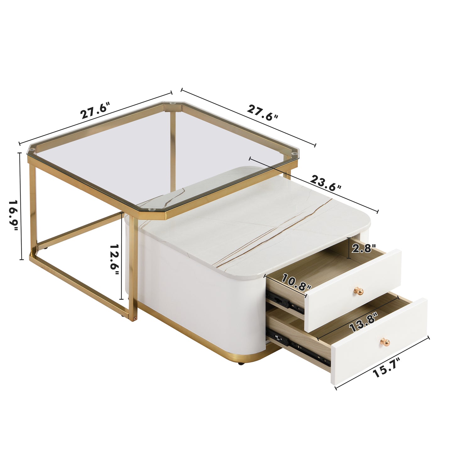 Saphira Modern High Gloss Nesting Tables - White & Gold