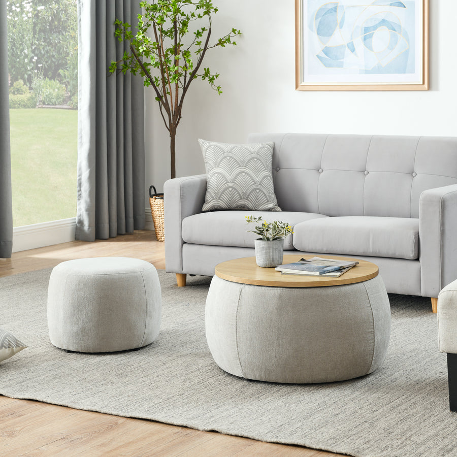 Jules 2-PC Upholstered Storage Ottoman Set with Wood Top, Gray