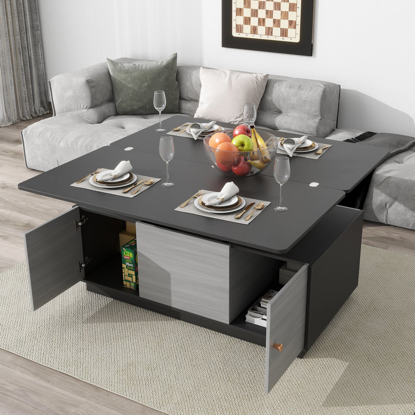 Thatcher Modern Gray Multi-functional Rectangle Lift-top Coffee Table Extendable with Storage