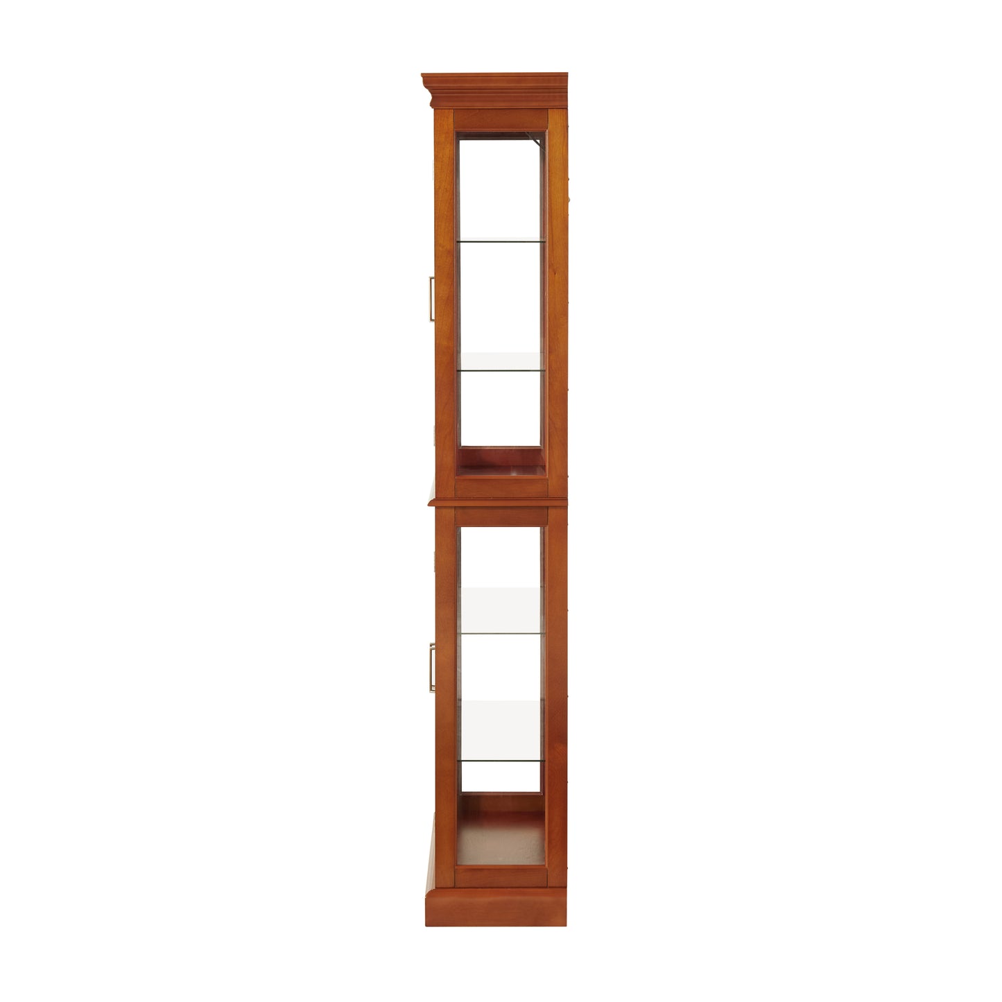 Harriet Transitional Wooden Curio Cabinet with Mirrored Back Panel, Walnut