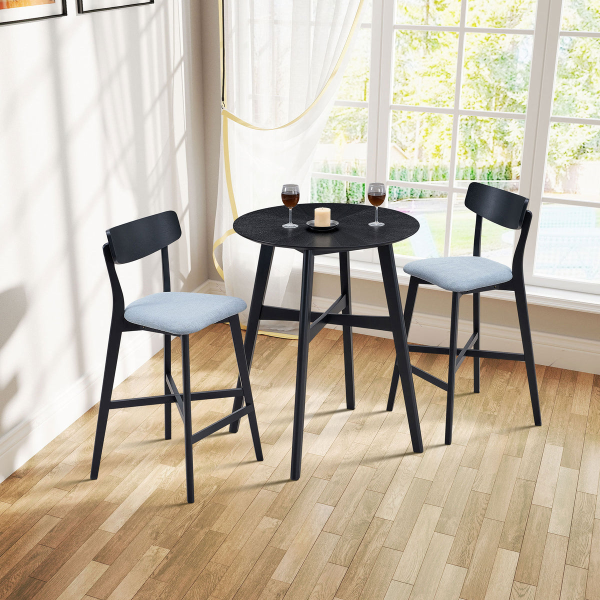 Gemma Mid-Century Modern Bar Stools (Set of 2) Black