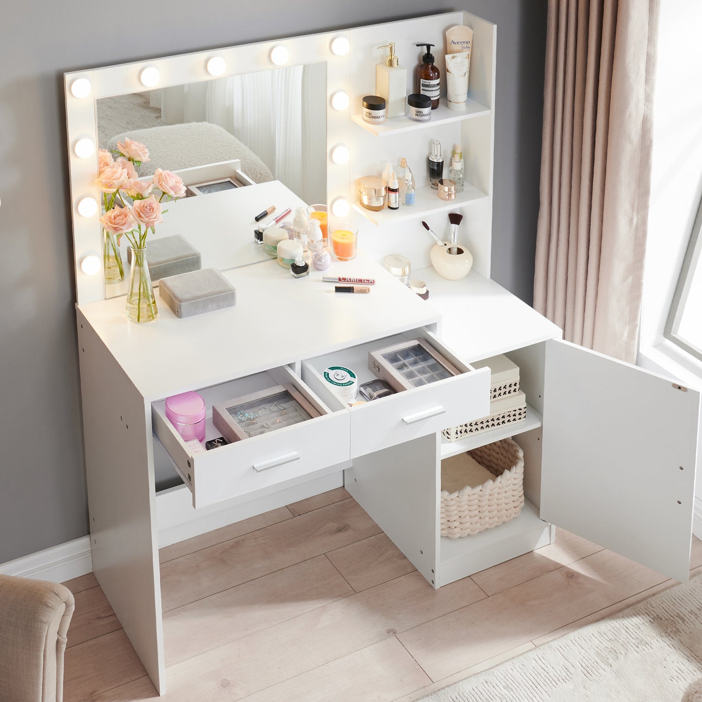 Eira Modern Minimalist Bedroom Vanity, White