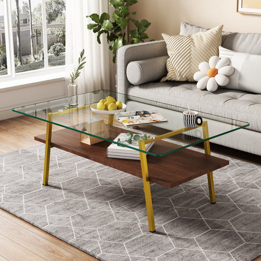 Penn Modern Glass Top Coffee Table with Lower Shelf