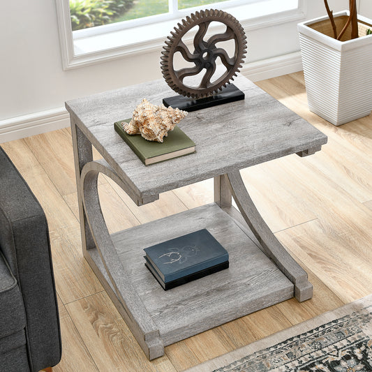 Cassian Unique Solid Wood Side Table,Gray