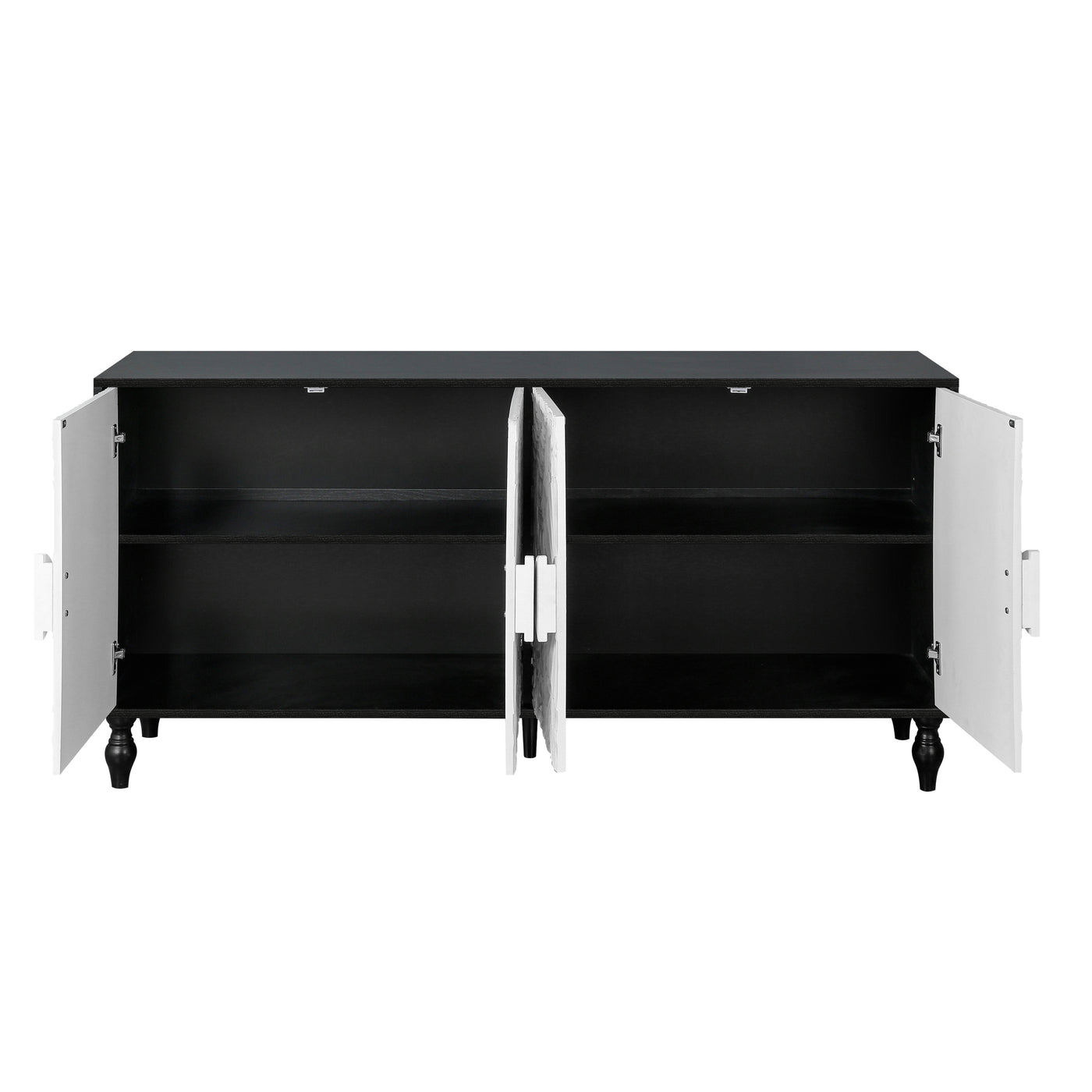 Finian Large Faceted Carved 4-Door Cabinet in Vintage White & Black