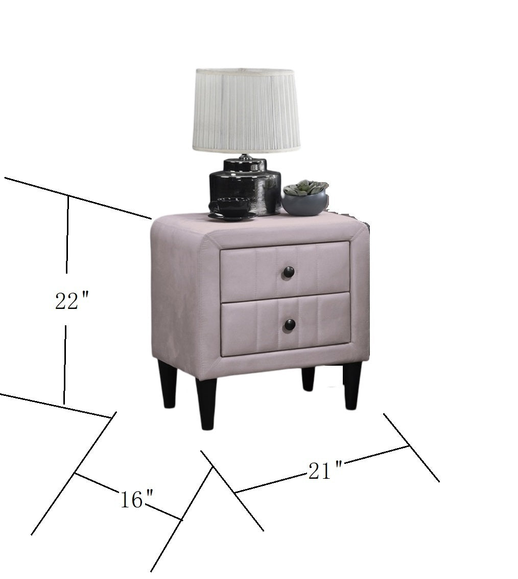 Olivia 2-Drawer Velvet Nightstand with Black Legs, Pink