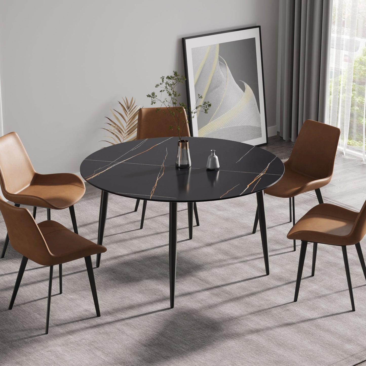 Saffron 53" Modern Artificial Stone Dining Table with Black Legs