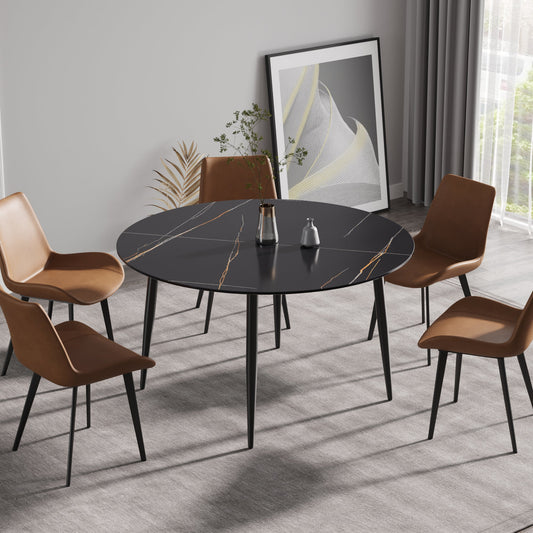 Saffron 53" Modern Artificial Stone Dining Table with Black Legs