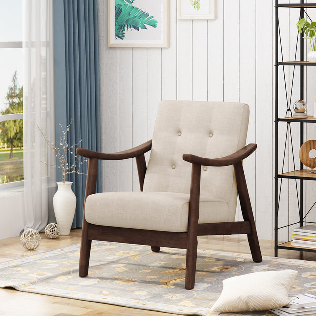 Zephyra Mid-Century Tufted Beige Upholstered Armchair