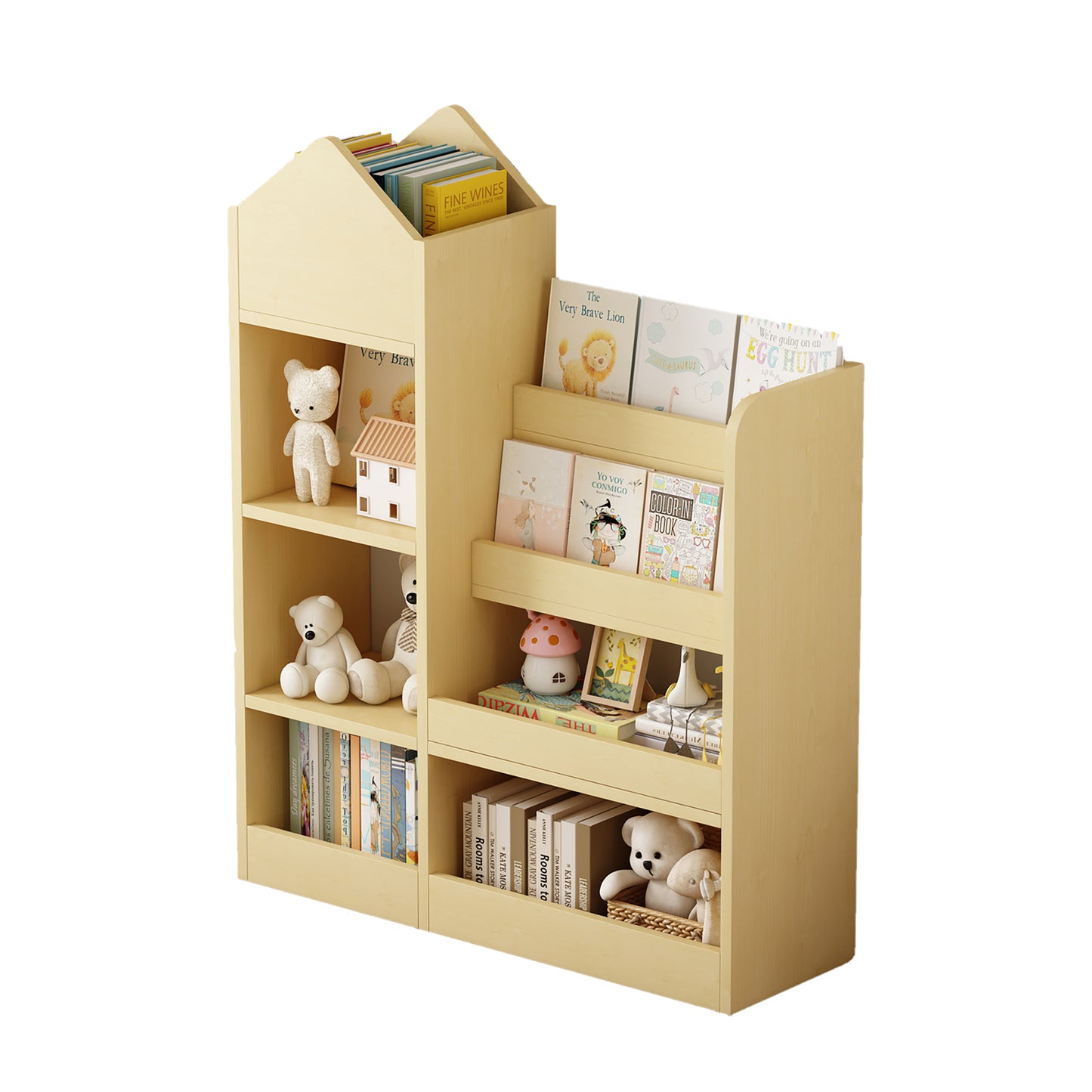 Wooden Toy & Book Organizer with Adjustable Shelf, Yellow
