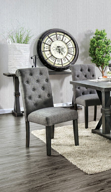 Madeline Button Tufted Linen Side Chairs with Black Legs, Gray