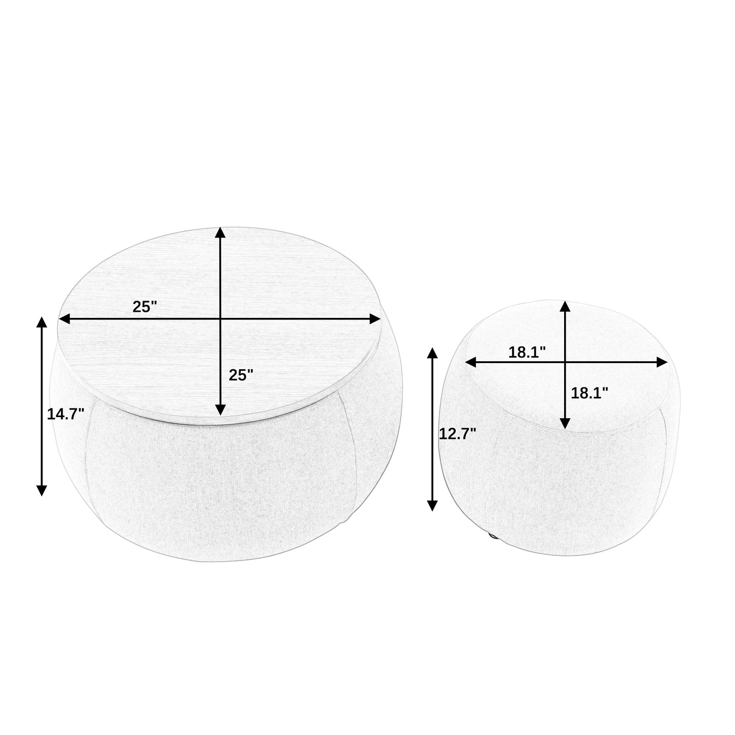 Jules 2-PC Upholstered Storage Ottoman Set with Wood Top, Gray