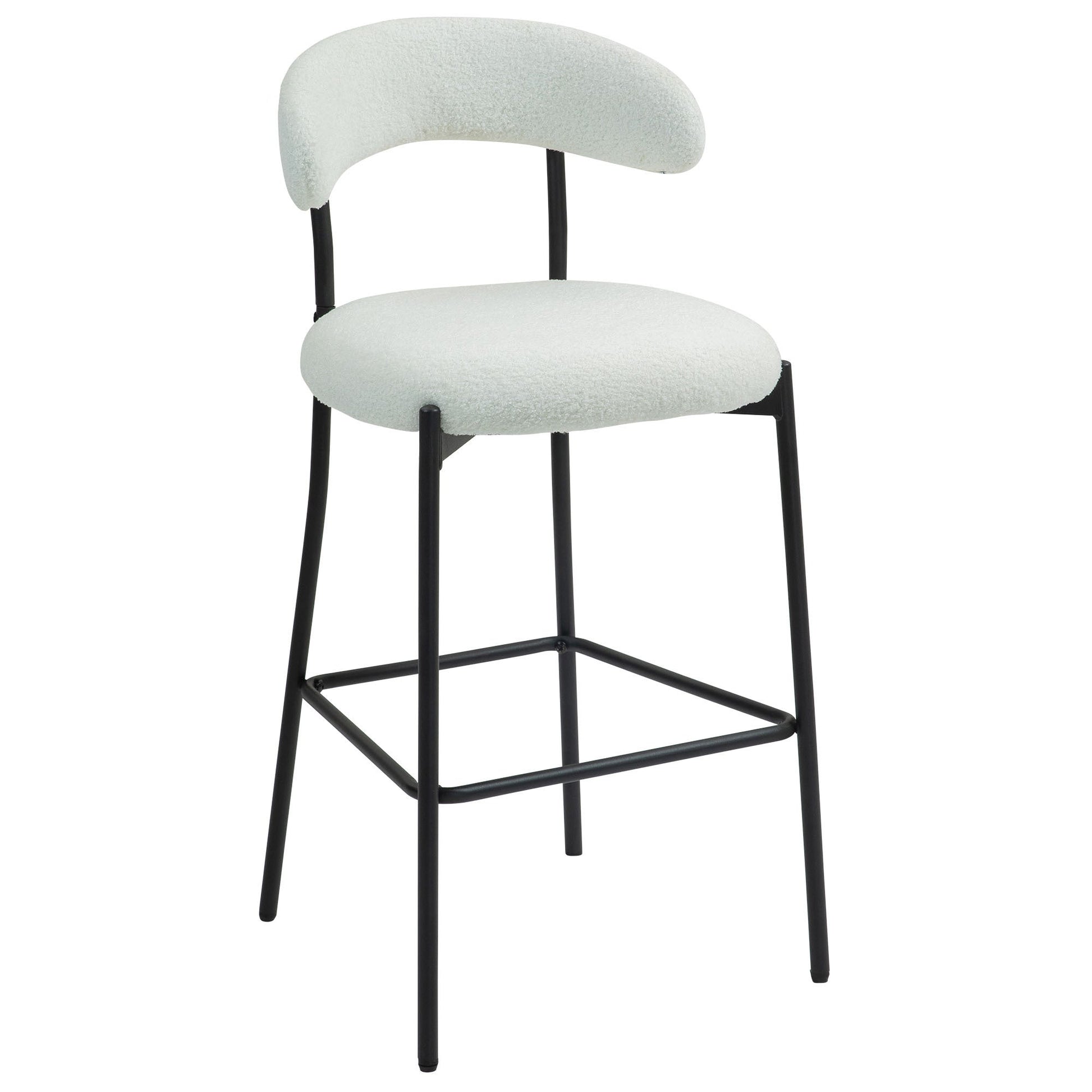 Modern Grey Teddy Fabric 26" Counter Height Bar Stool with Black Powder-Coated Base Set of 2 White