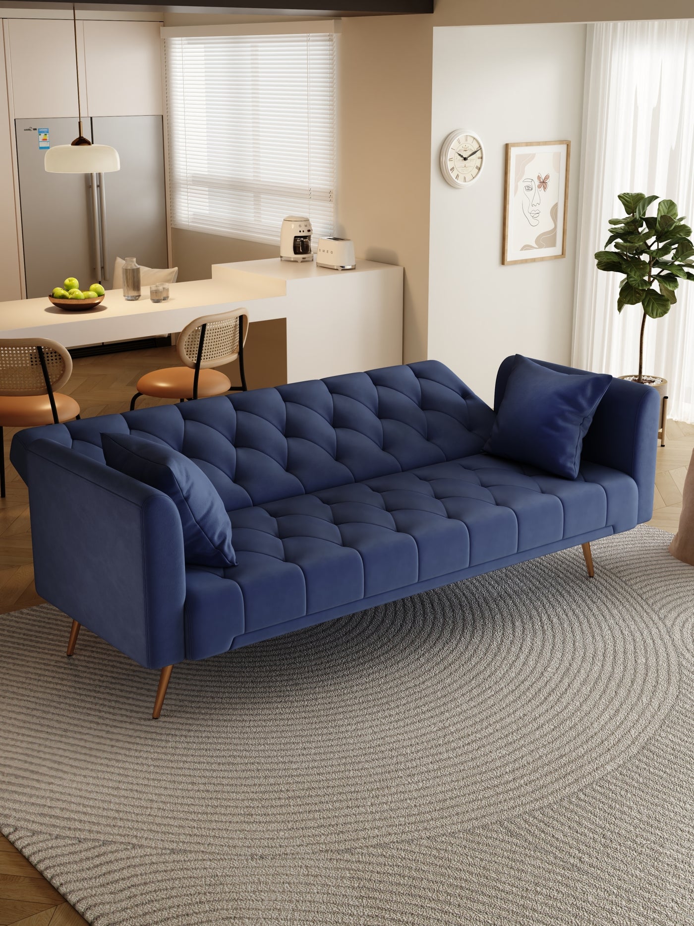 Abigail 71" Velvet Convertible Sofa Bed - Blue