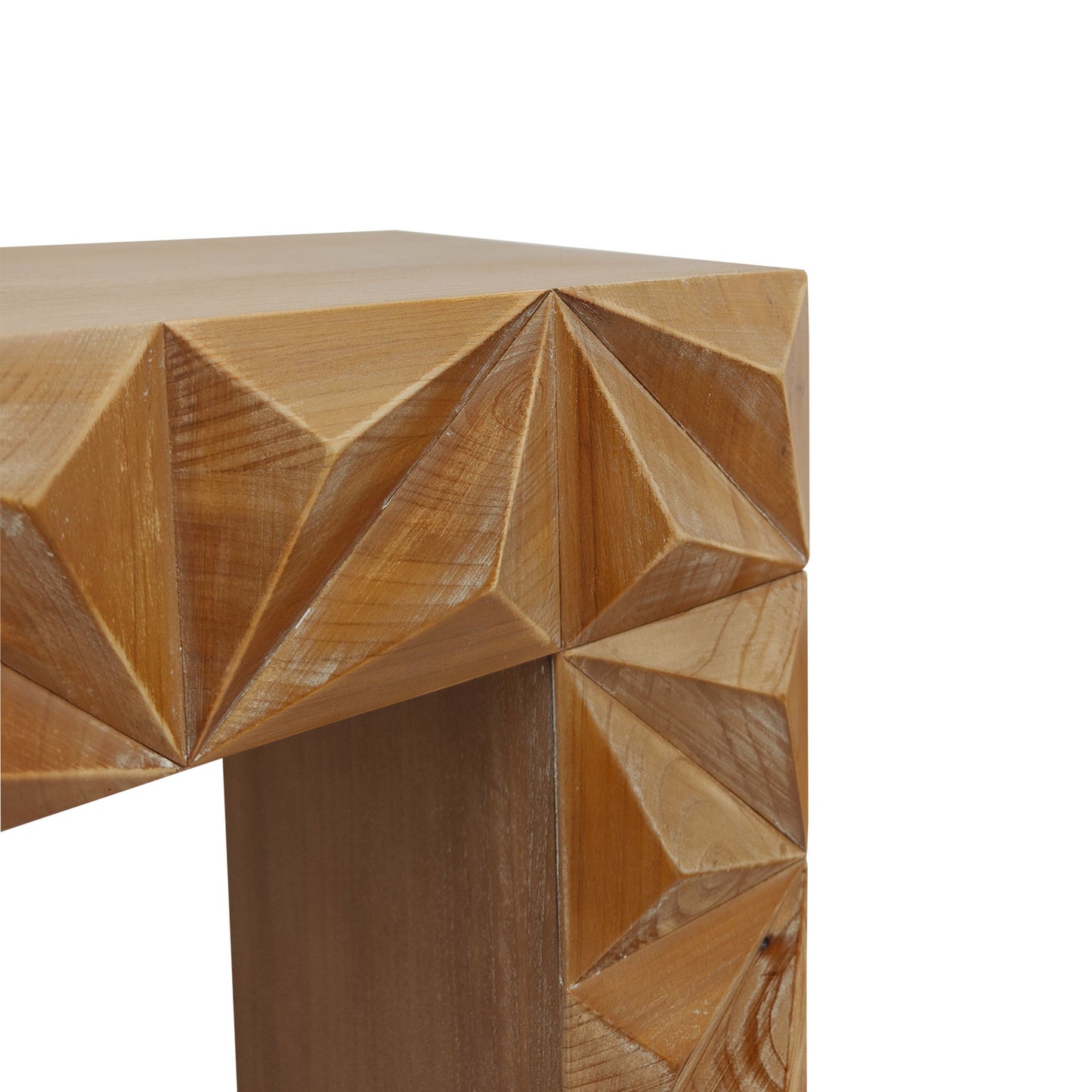 Boaz Modern Geometric Wooden Console Table – Dark Brown Finish with Handcrafted 3D Design