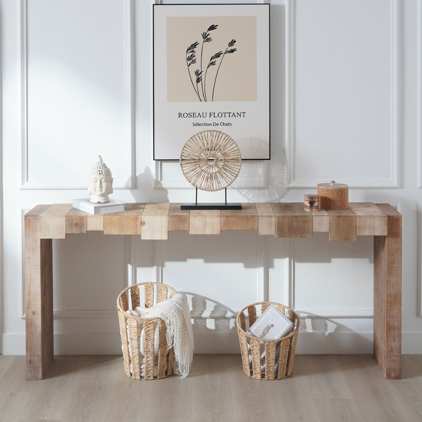 Lorien Modern 71" Step-Block Design Console Table, Mixed Brown