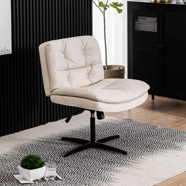 Belva Stationary Leather Office Chair, Beige