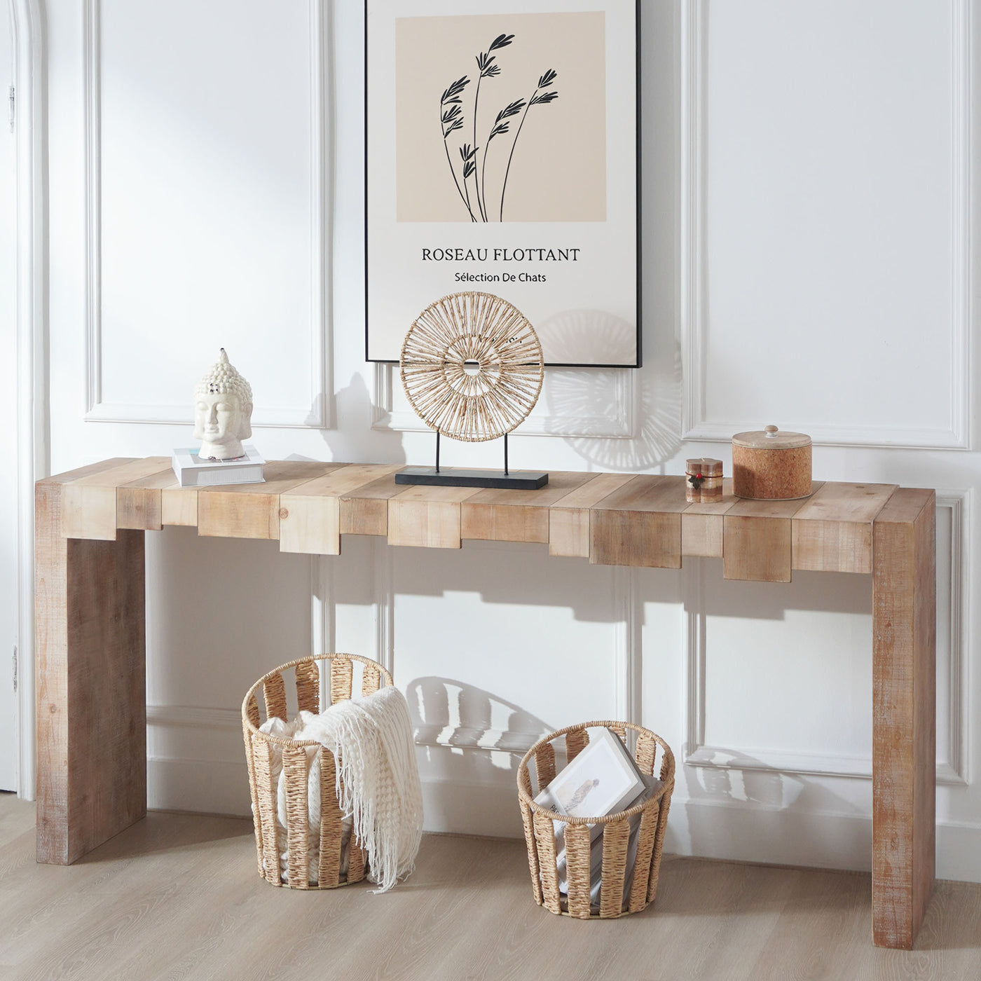 Lorien Modern 71" Step-Block Design Console Table, Mixed Brown