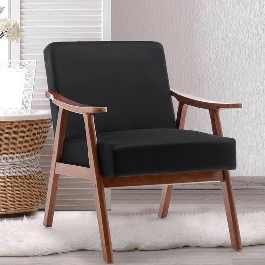 Lyraea Mid-Century Modern Black Velvet Wingback Accent Chair