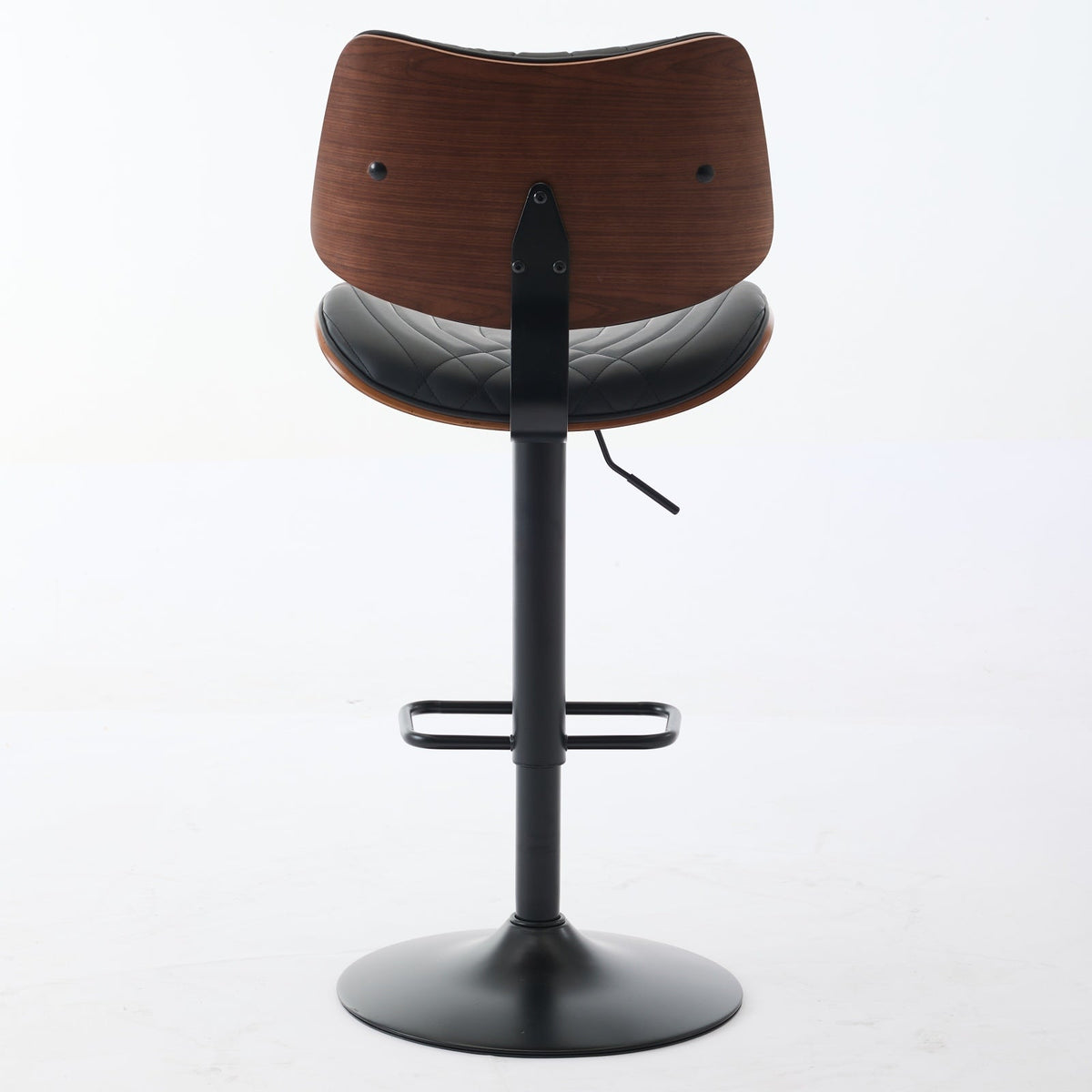 Stylish Versatility Walnut Bentwood Adjustable Bar Stools with Black Faux Leather Upholstery