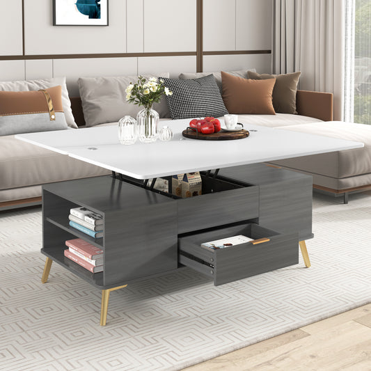 Dawes Modern Lift Top Coffee Table Multi Functional Table with Drawers in Gray & White