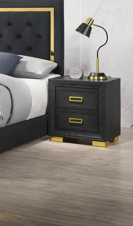 Shelly 2-Drawer Black & Gold Glam Nightstand