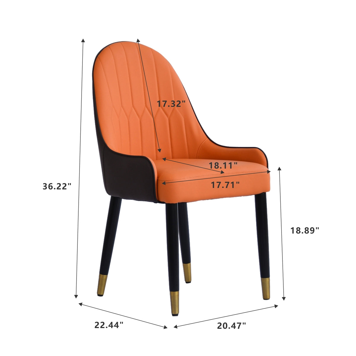 Appleton PU Leather Dining Side Chairs with Gold Tipped Legs (Set of 2) Orange & Dark Brown