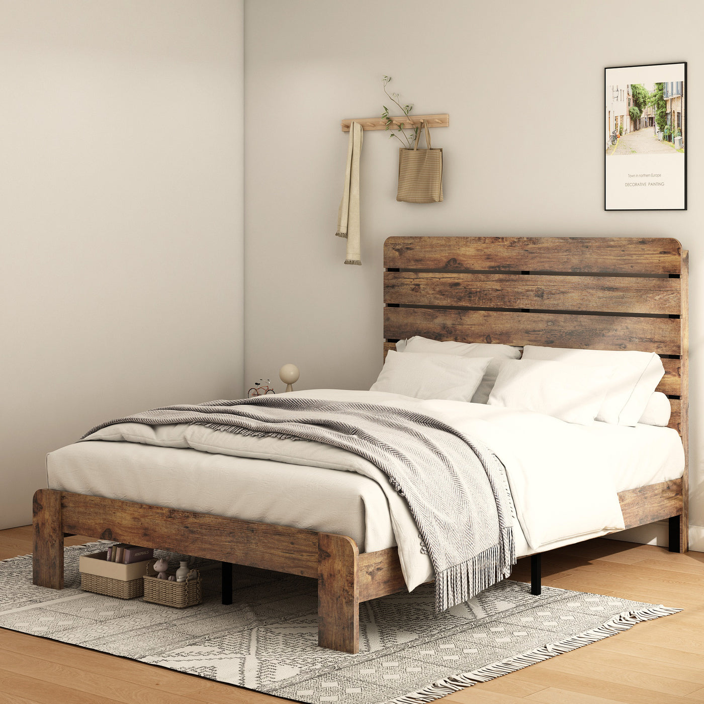 Vespera Rustic Queen Wooden Platform Bed in Dark Brown