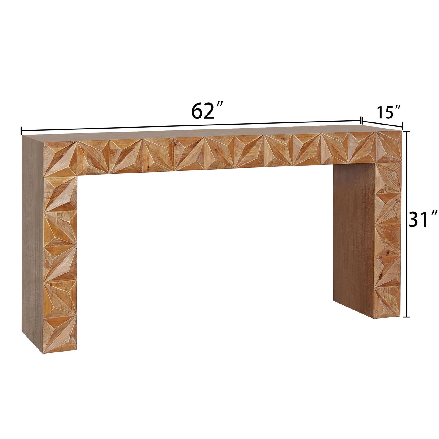 Boaz Modern Geometric Wooden Console Table – Dark Brown Finish with Handcrafted 3D Design