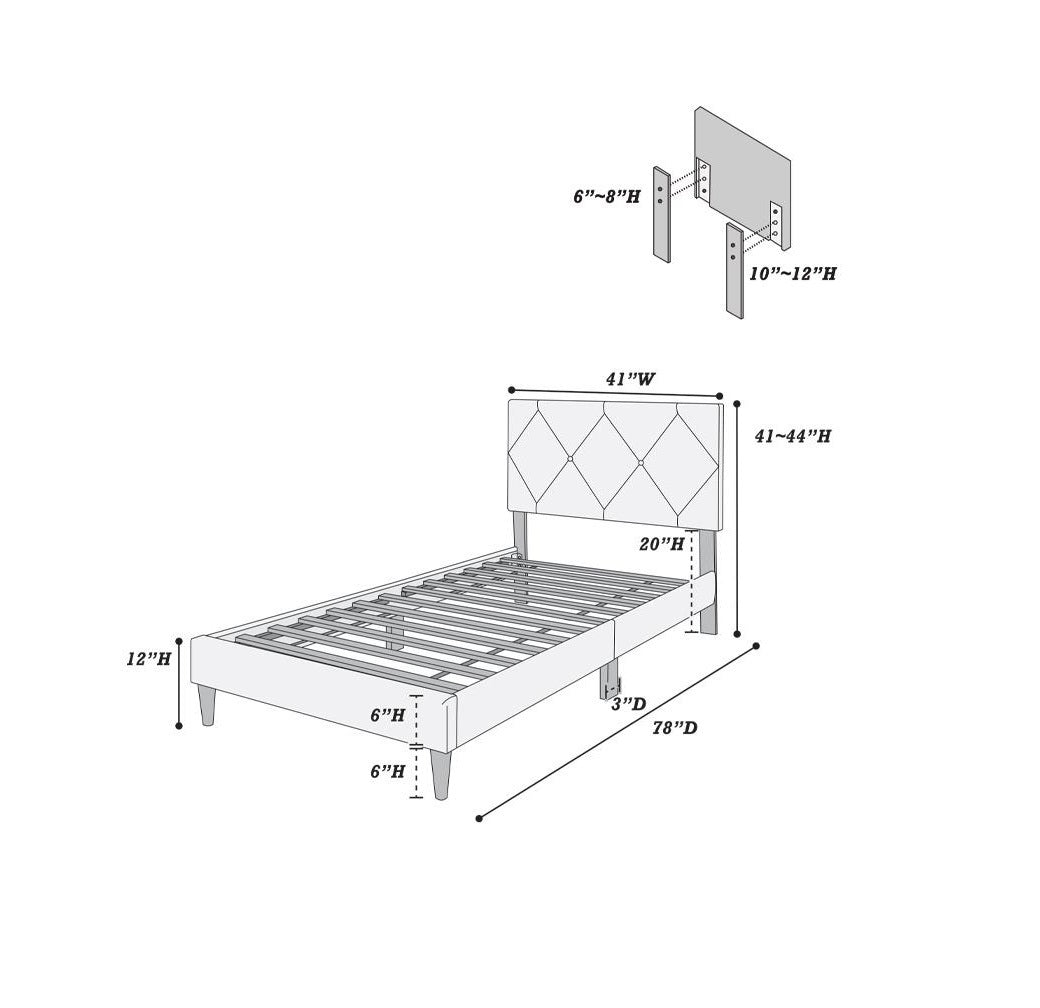 Olivia Twin Platform Bed w Adjustable Headboard, Pink