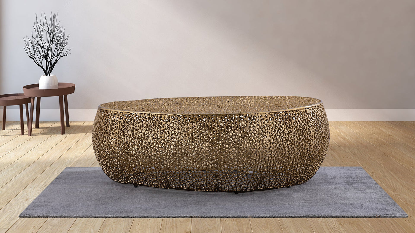 Azriel Oval Aluminum Mesh Coffee Table, Gold