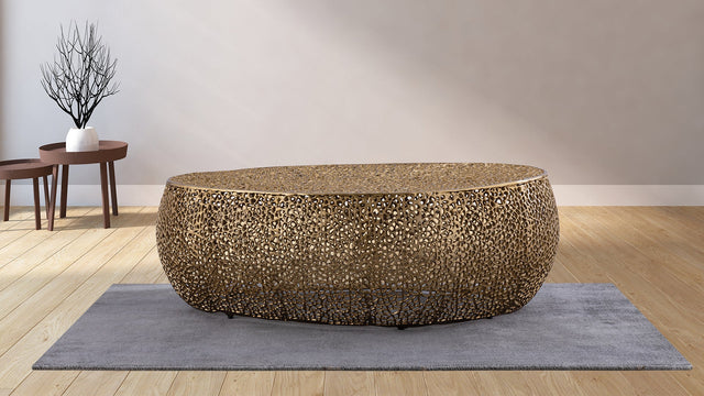 Azriel Oval Aluminum Mesh Coffee Table, Gold