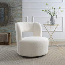 Raven Modern Teddy Fabric Upholstered Swivel Barrel Chair, Cream