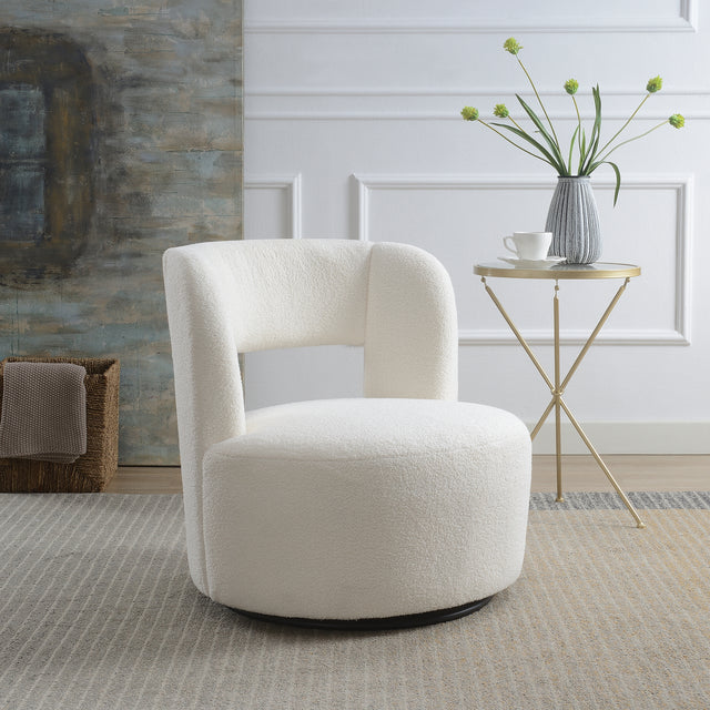Raven Modern Teddy Fabric Upholstered Swivel Barrel Chair, Cream