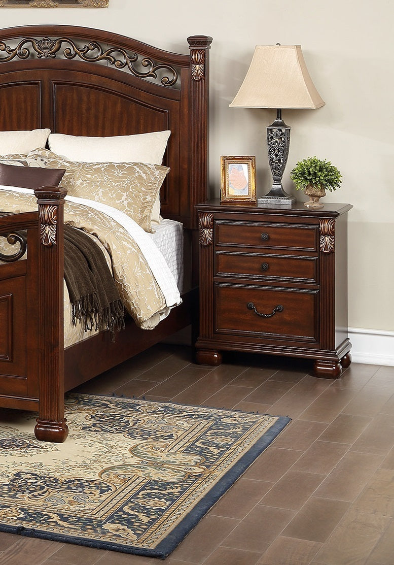 Emma Traditional Brown Cherry Finish 3-Drawer Nightstand