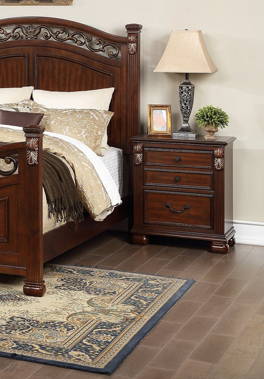 Emma Traditional Brown Cherry Finish 3-Drawer Nightstand