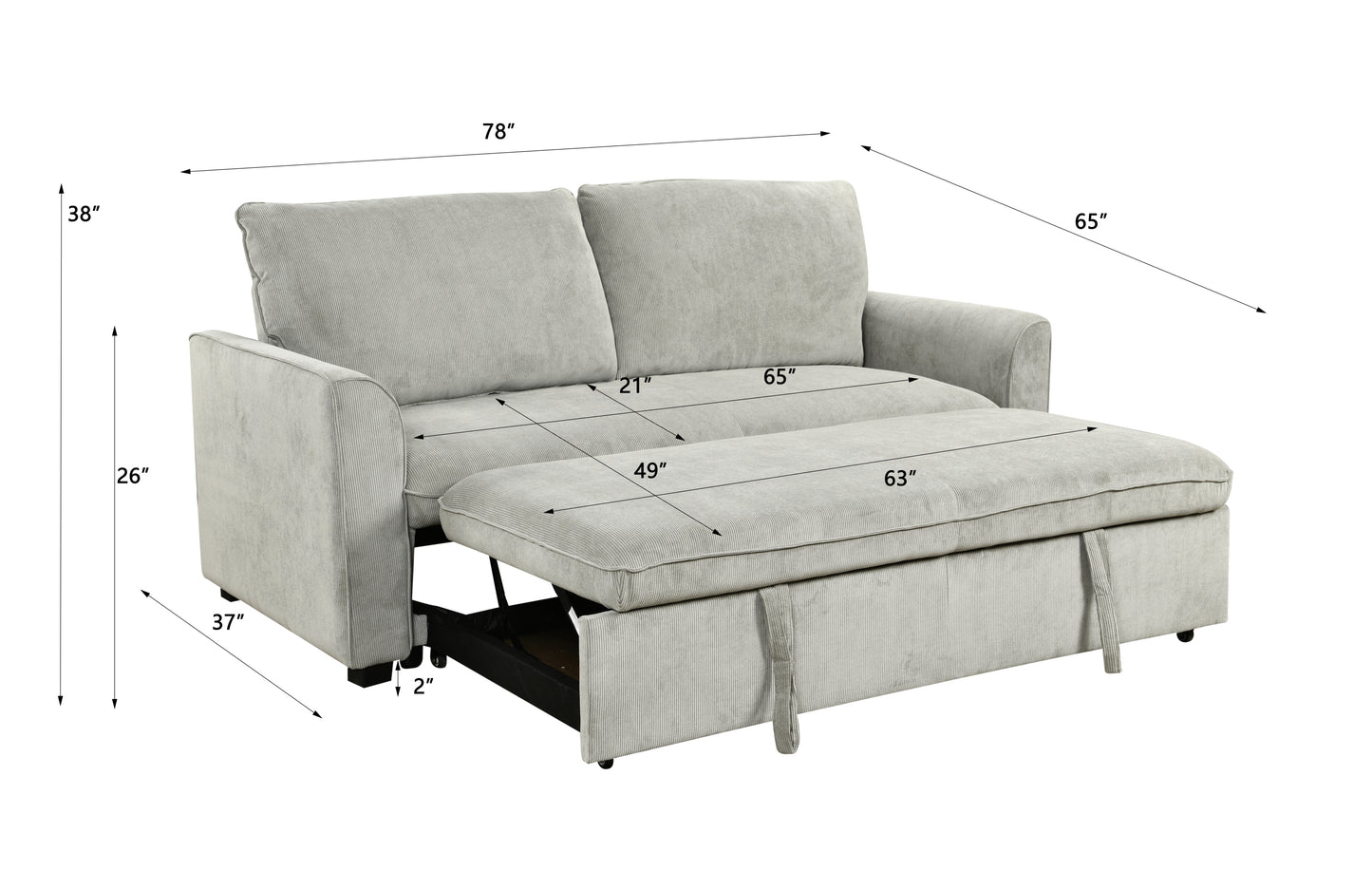 Sophia 78" Modern Light Gray Linen Sleeper Sofa