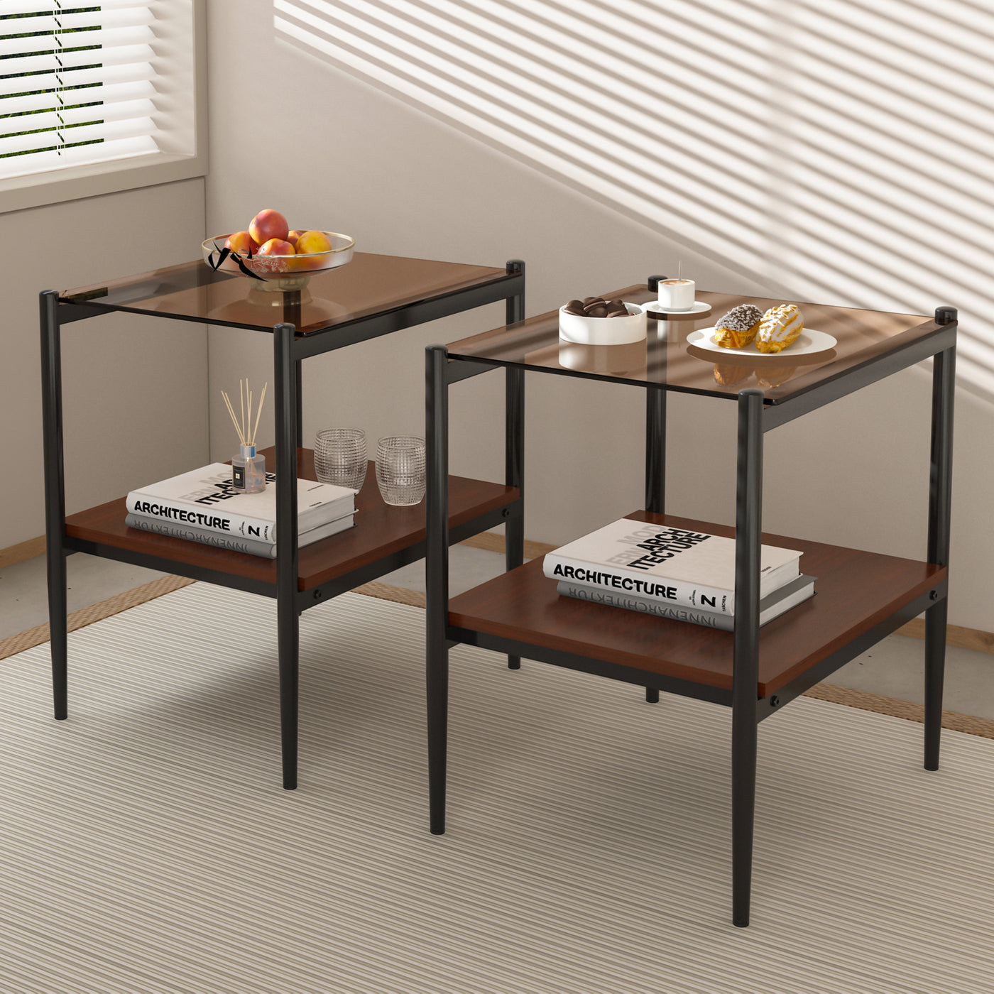 Penn Modern 3-Piece Accent Table Set with Brown Glass
