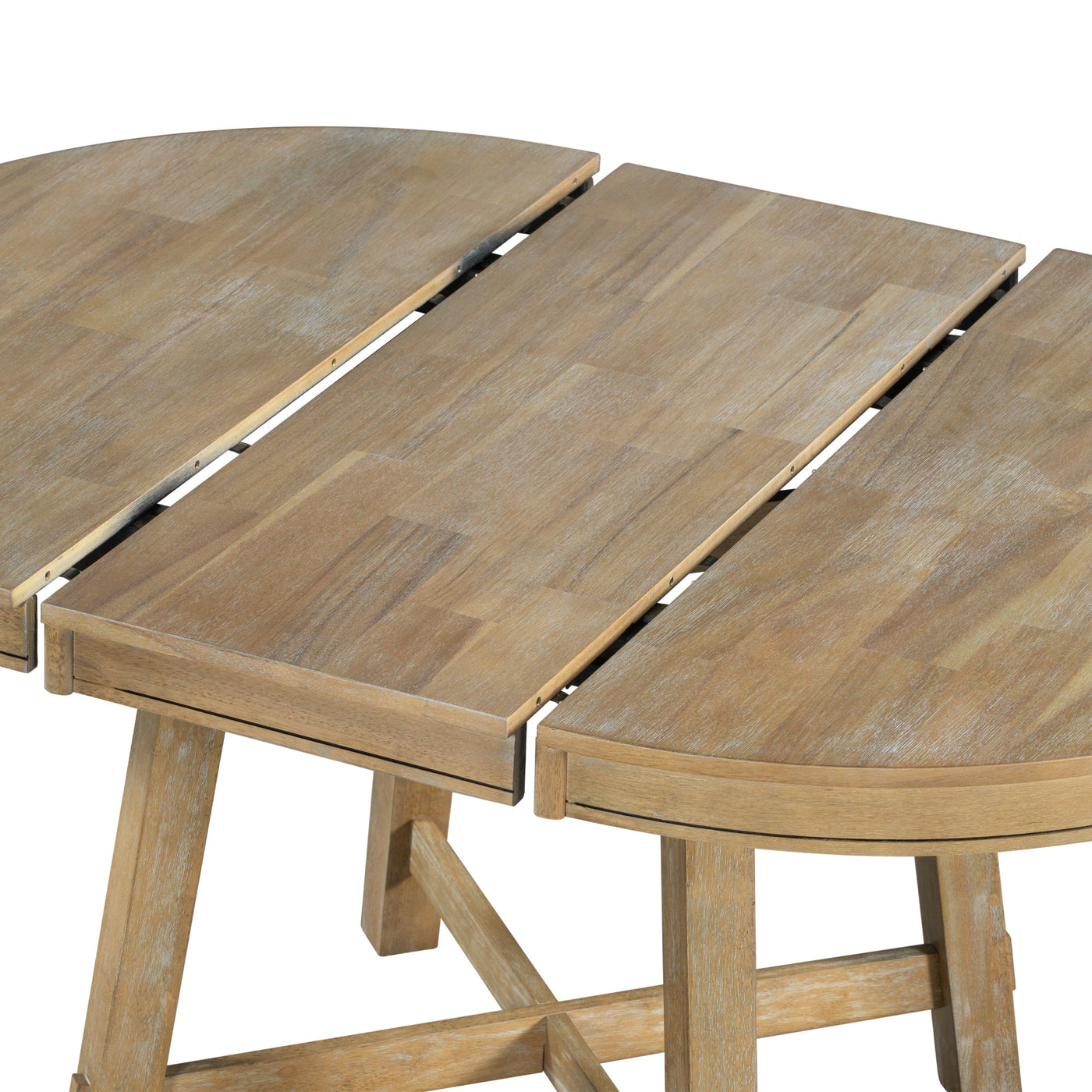 Blyssa Farmhouse Round Extendable Dining Table with 16" Leaf Wood Kitchen Table Natural Wood Wash