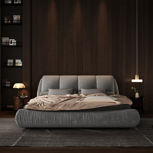 Calista Modern Queen Size Upholstered Platform Bed, Gray