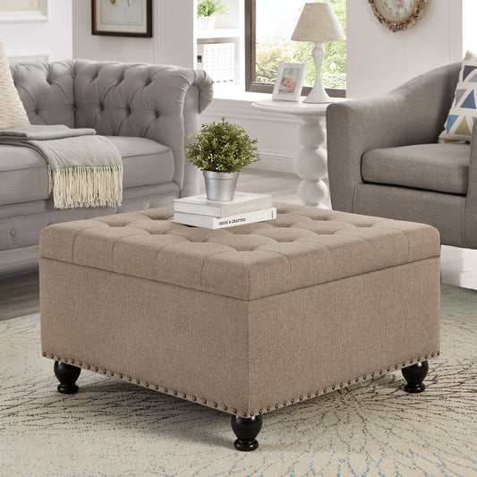 Trent Traditional Linen Storage Ottoman with Turned Feet - Brown