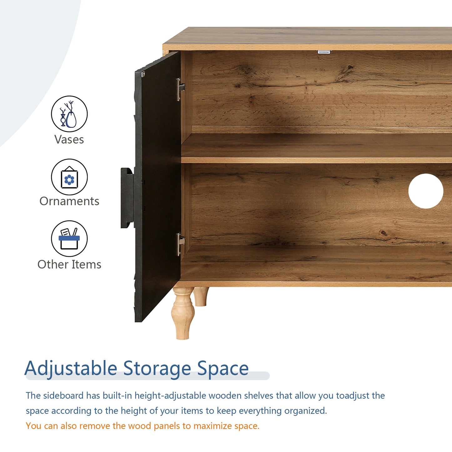 Finian Large Faceted Carved 4-Door Cabinet in Vintage Black & Natural