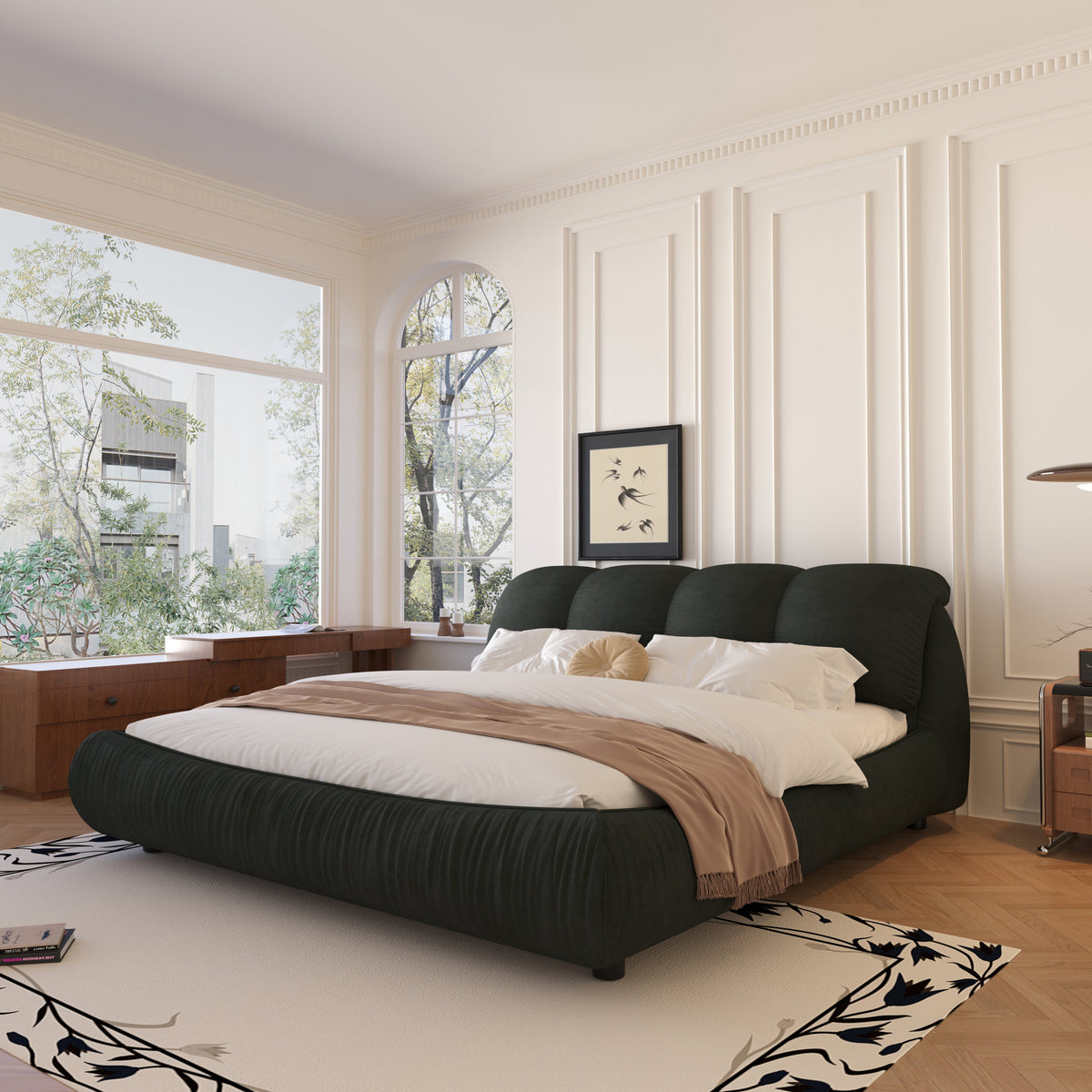 Calista King Platform Bed with Oversize Padded Headboard, Black