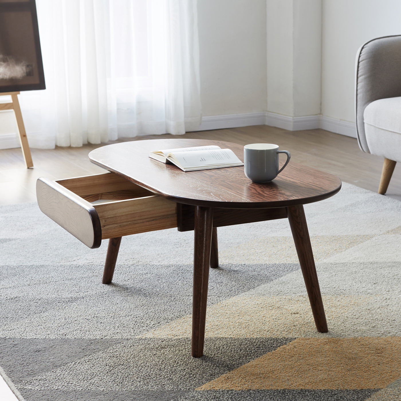 George Solid Wood Single Drawer Coffee Table in Walnut
