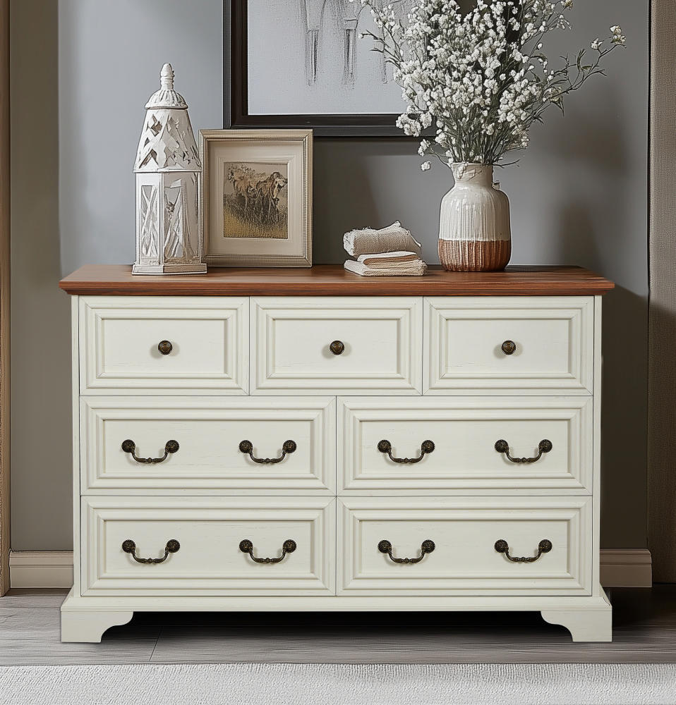 Lois 7-Drawer Farmhouse Dresser in Antique White
