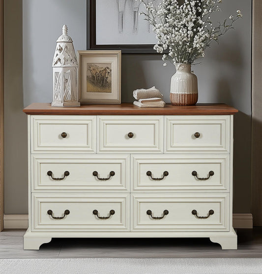 Lois 7-Drawer Farmhouse Dresser in Antique White