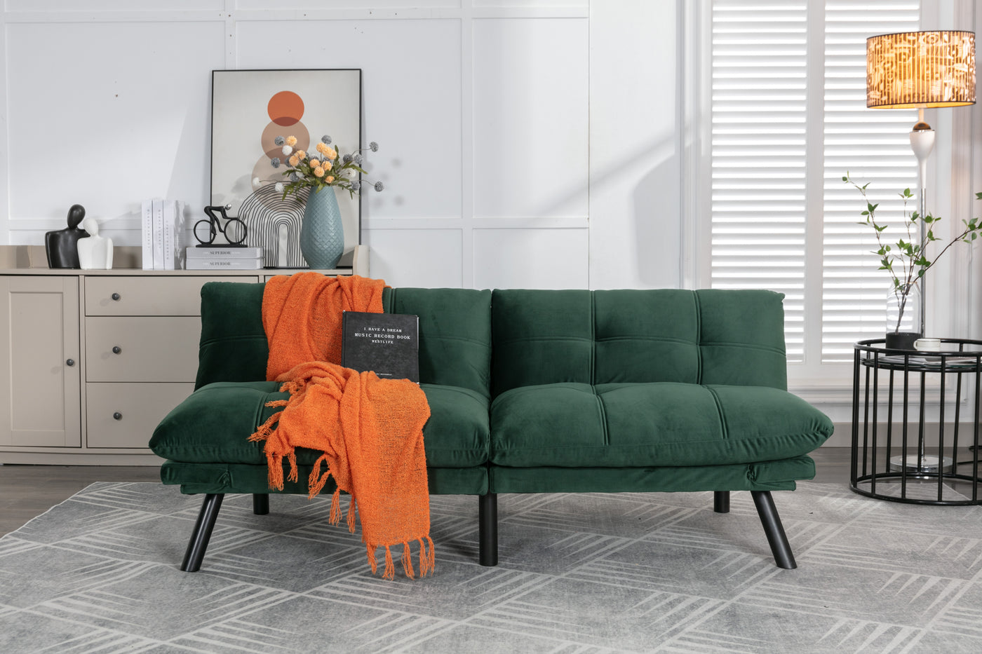 Maven Modern Velvet Sofa Bed with Black Legs - Emerald
