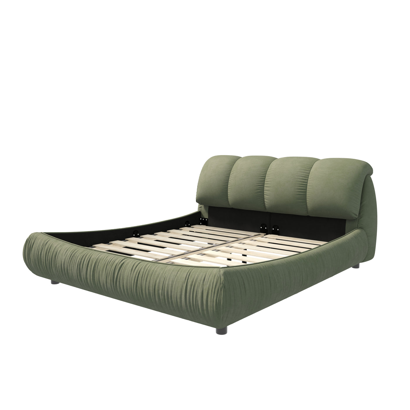 Calista Modern King Platform Bed with Oversized Padded Headboard, Green